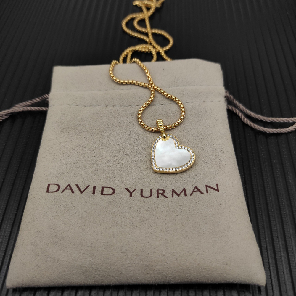David Yurman Gold Heart White Mother-of-Pearl Necklace